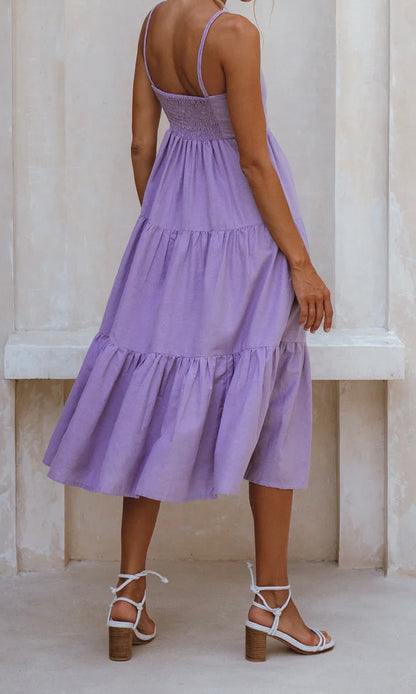Lilac Strappy Cotton Midi Dress - Do & Bee