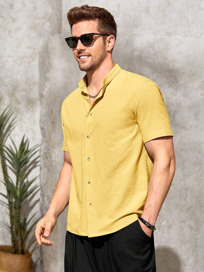 Men's Yellow Cotton Half Sleeves Shirt - Do & Bee