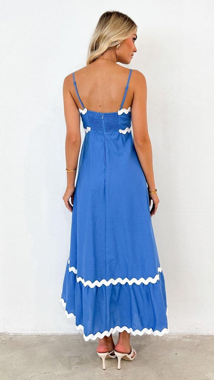Mollymook Rickrack Trim Blue Maxi Dress - Do & Bee