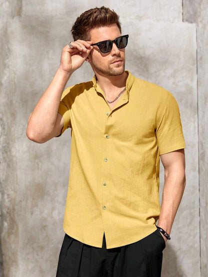 Men's Yellow Cotton Half Sleeves Shirt - Do & Bee