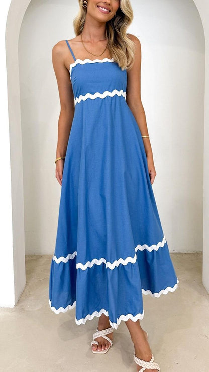 Mollymook Rickrack Trim Blue Maxi Dress - Do & Bee