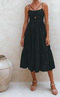 Black Strappy Cotton Midi Dress