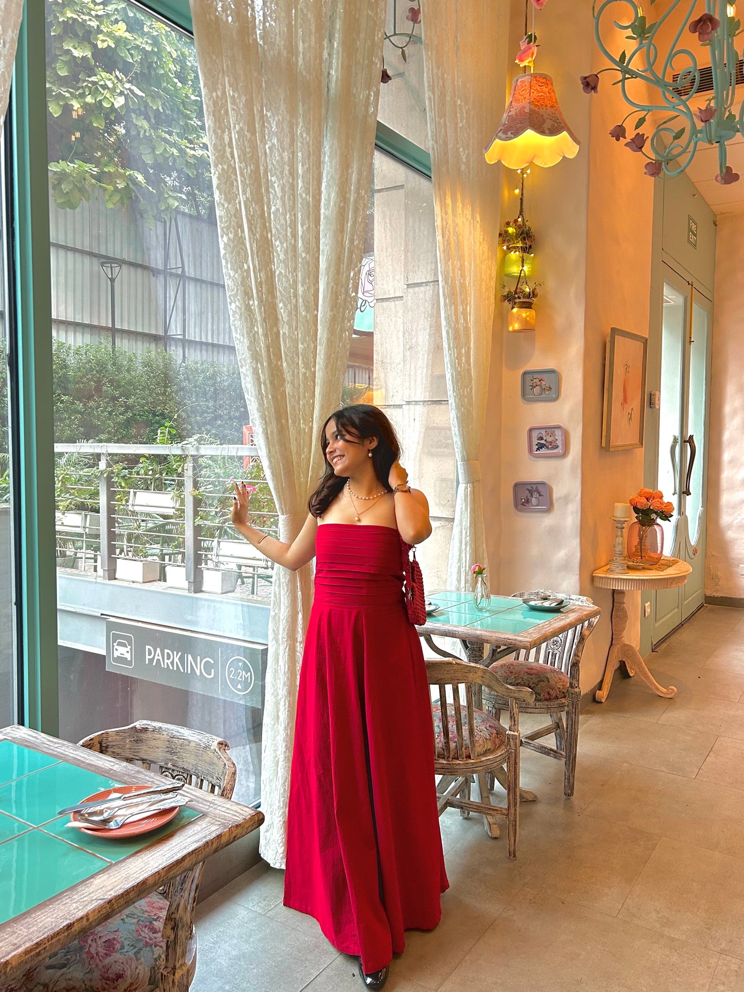 Sea side cotton cherry red maxi dress