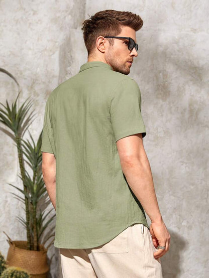 Men's Olive Cotton Half Sleeves Shirt - Do & Bee