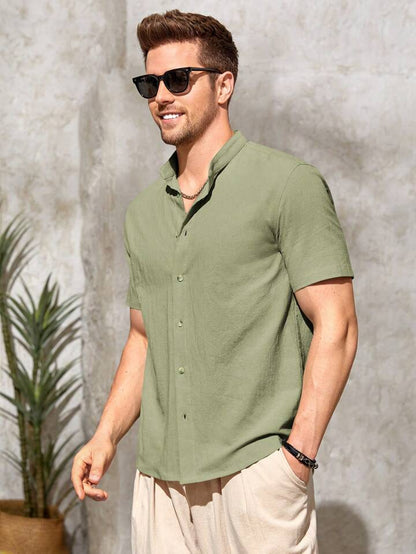 Men's Olive Cotton Half Sleeves Shirt - Do & Bee