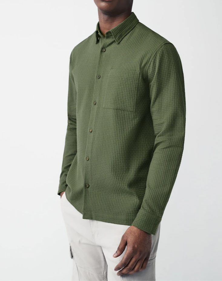 Green Waffle Cotton Shirt