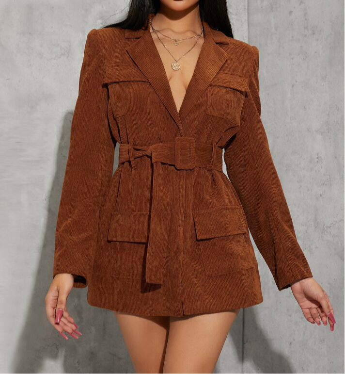 Brown Corduroy Blazer Dress