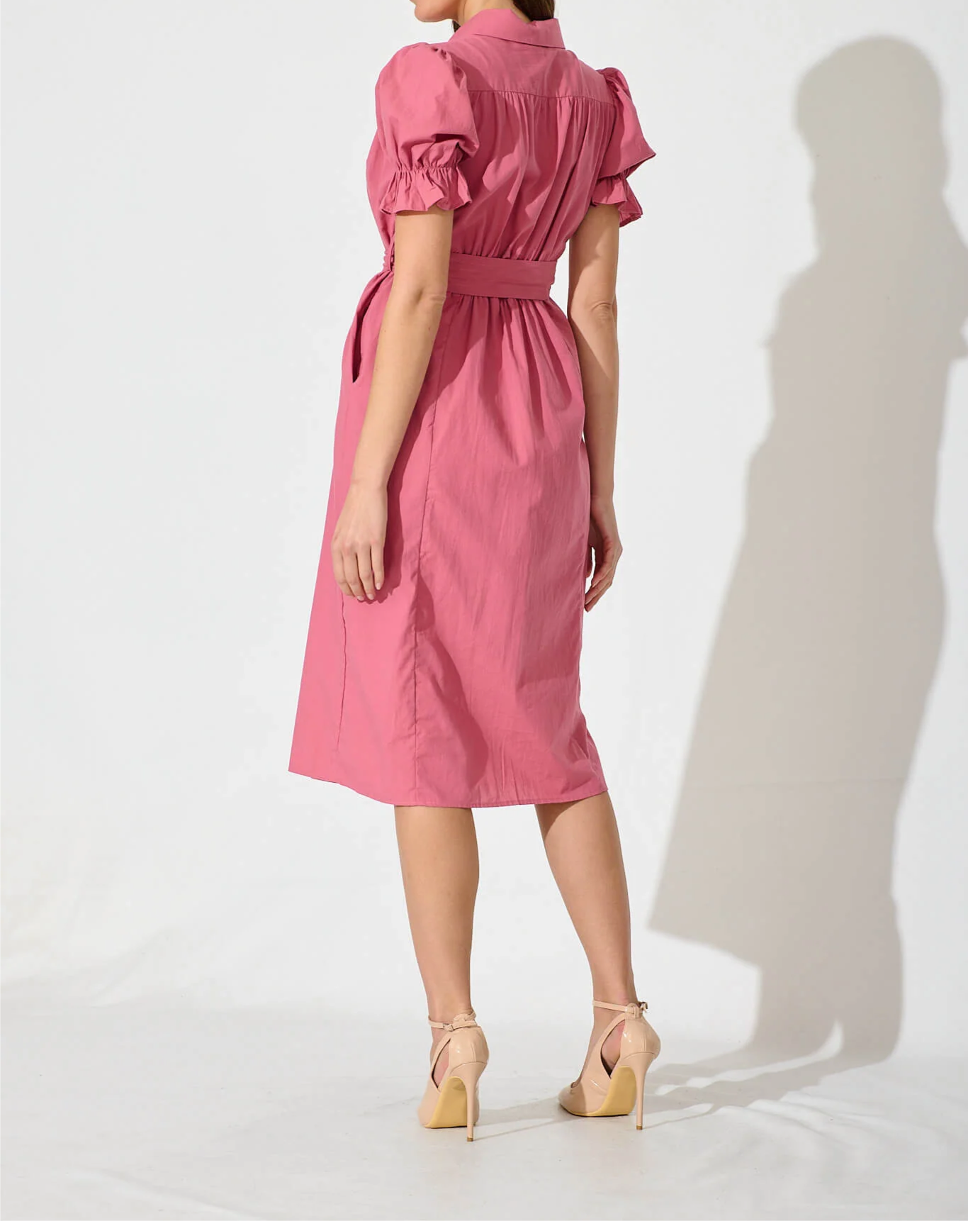 Rose Cotton Midi Shirt Dress