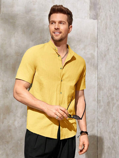 Men's Yellow Cotton Half Sleeves Shirt - Do & Bee