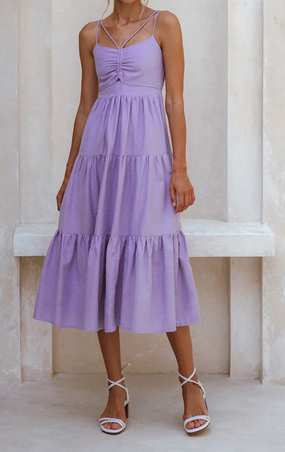 Lilac Strappy Cotton Midi Dress - Do & Bee