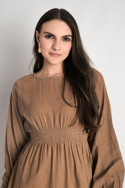 Beige Waist Hem Ruched Mini Dress - Do & Bee