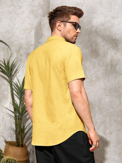 Men's Yellow Cotton Half Sleeves Shirt - Do & Bee