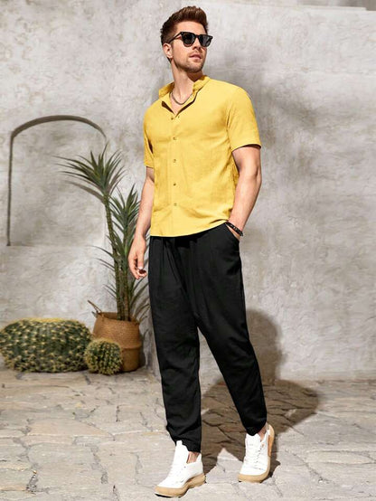 Men's Yellow Cotton Half Sleeves Shirt - Do & Bee