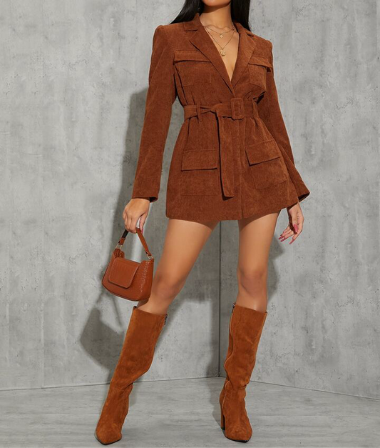 Brown Corduroy Blazer Dress