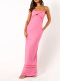 Pretty Contrast Trim Maxi Dress Pink