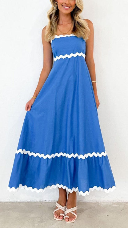 Mollymook Rickrack Trim Blue Maxi Dress - Do & Bee