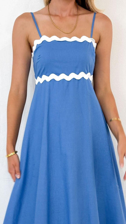 Mollymook Rickrack Trim Blue Maxi Dress - Do & Bee