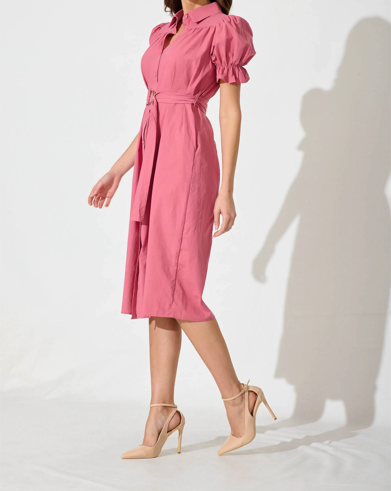 Rose Cotton Midi Shirt Dress