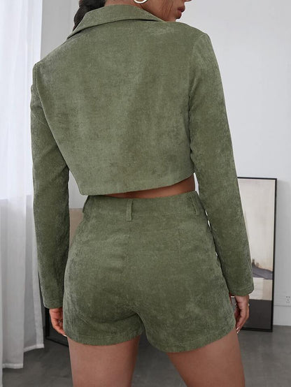 Flap Pocket Crop Corduroy Jacket & Shorts - Do & Bee