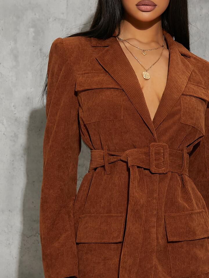 Brown Corduroy Blazer Dress