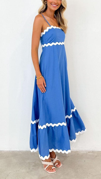 Mollymook Rickrack Trim Blue Maxi Dress - Do & Bee