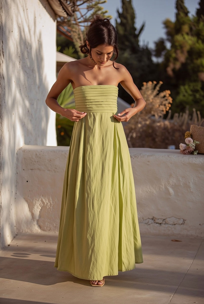 Sea side Cotton Pin-tuck Maxi dress
