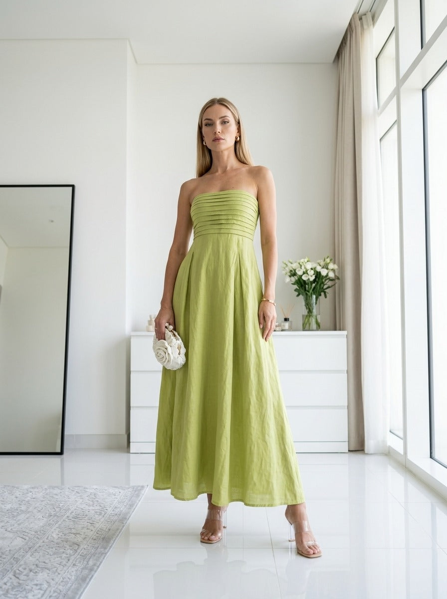 Sea side Cotton Pin-tuck Maxi dress