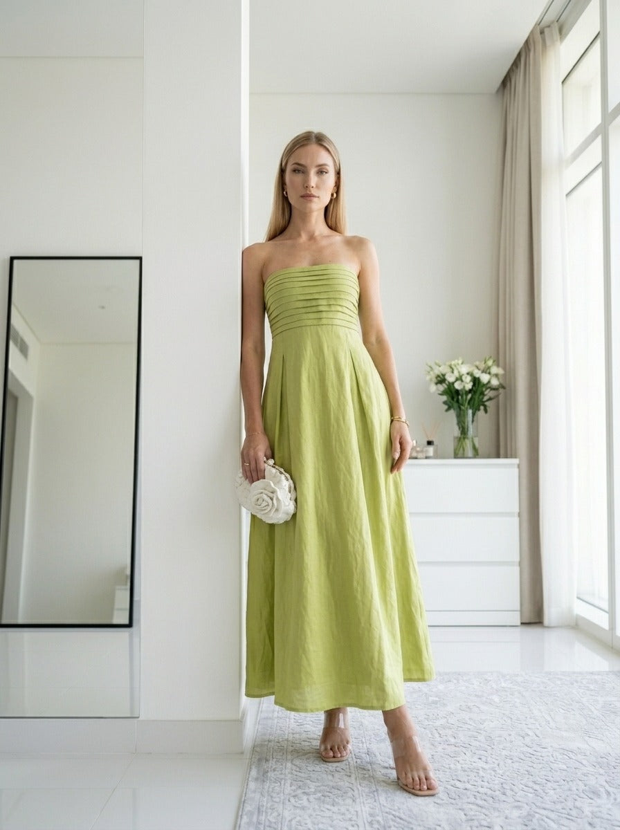 Sea side Cotton Pin-tuck Maxi dress