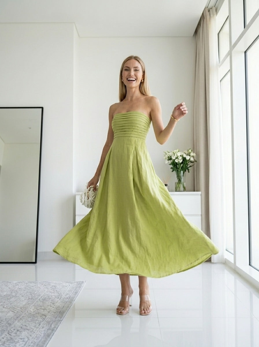 Sea side Cotton Pin-tuck Maxi dress