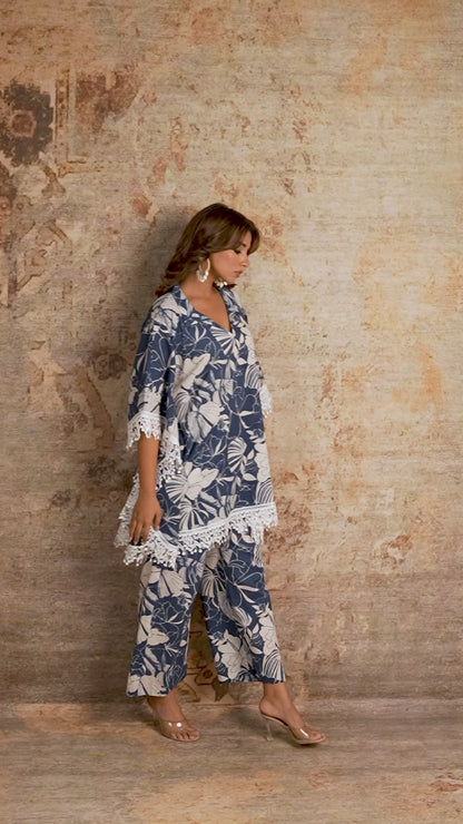 Flora Blue Kaftaan Coord Set